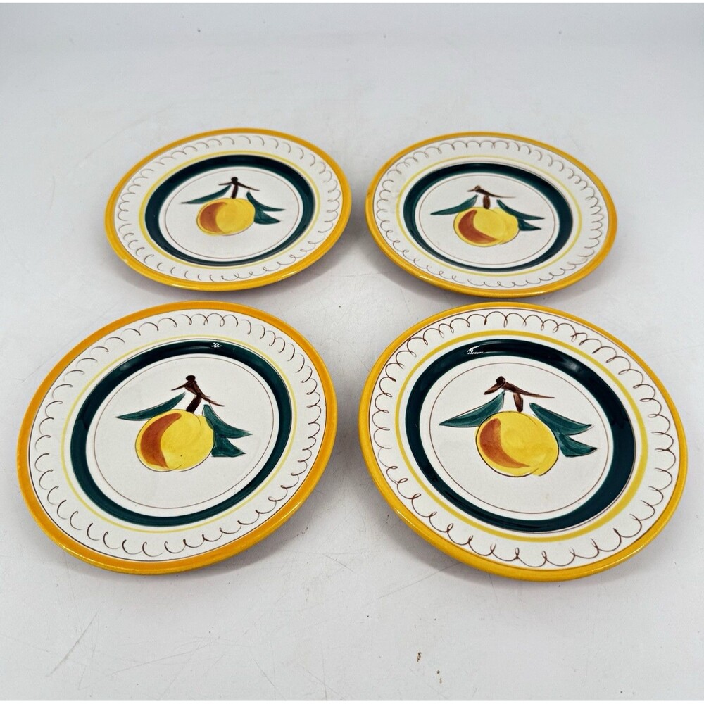 Vintage Stangl Pottery Fruit 6” Dessert Plates Set of 4 Yellow Rim